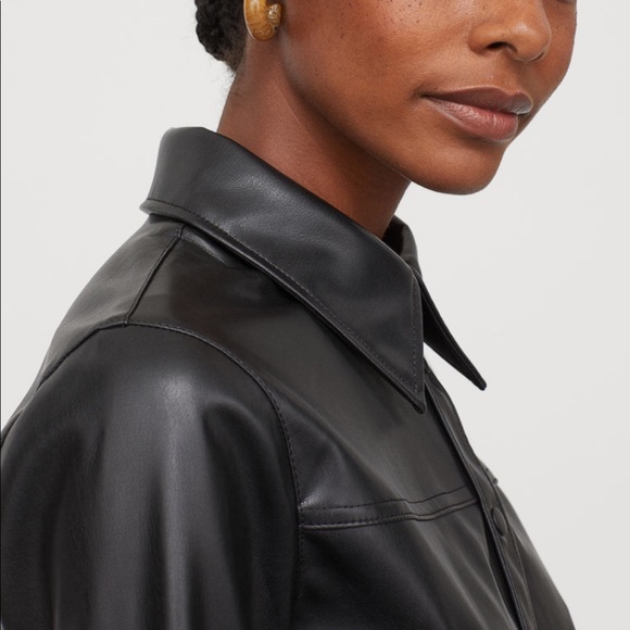 H&M Tops - SOLD- H&M Faux Leather Snap Closure Shirt